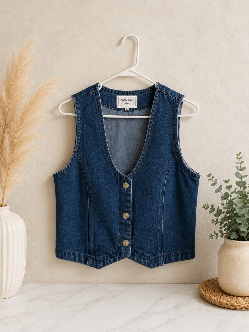 Women's Dark Blue Denim Button Jean Vest